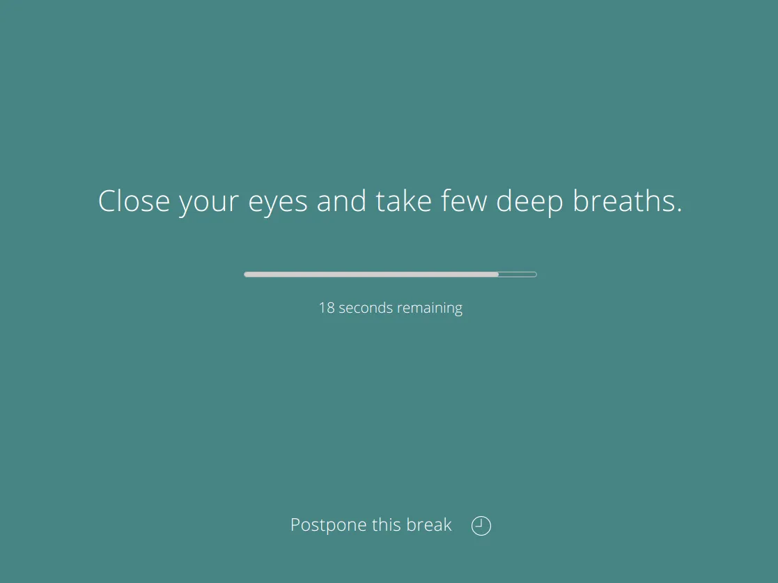 Stretchly mini break asking you to close your eyes and breathe