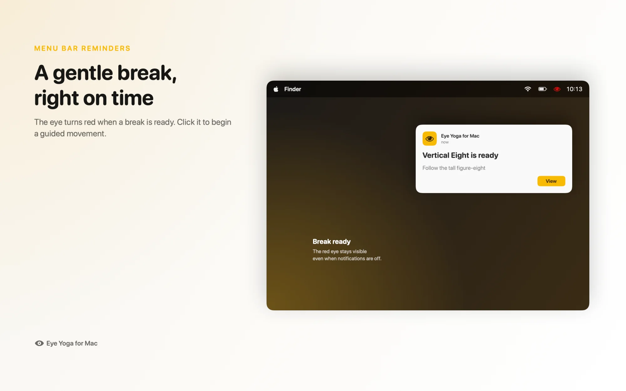 The Eye Exercise app reminder appearing from the Mac menu bar